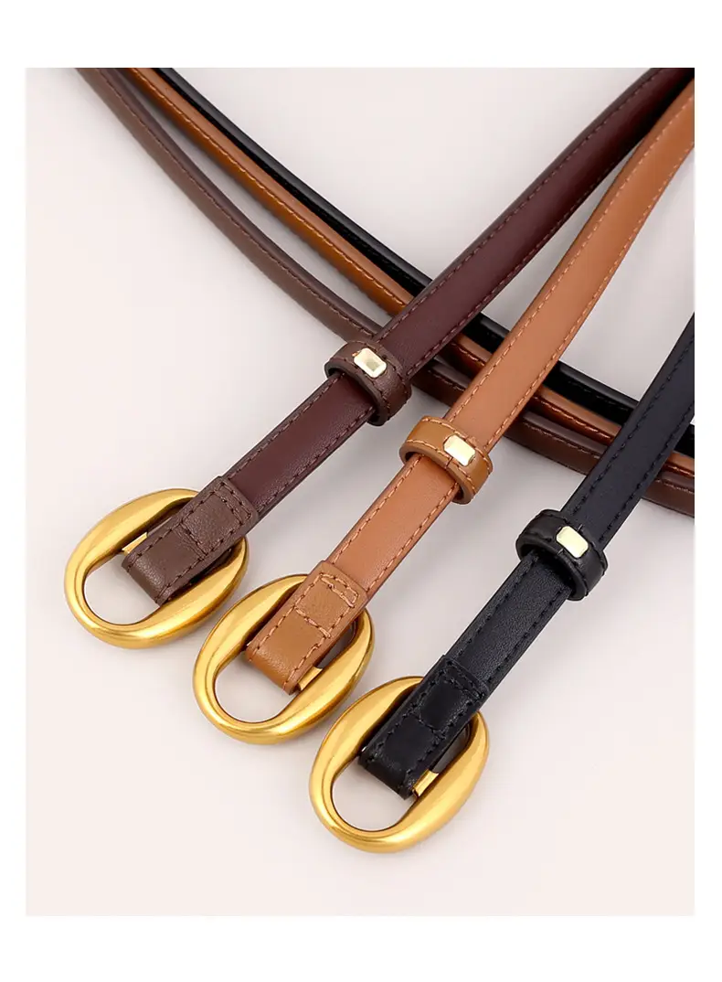 Women's White Silk Belt with Oval Buckle 100cm — feature 27