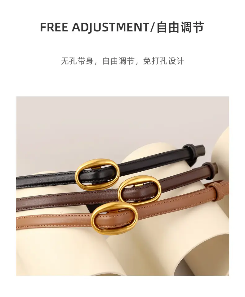 Women's White Silk Belt with Oval Buckle 100cm — feature 32