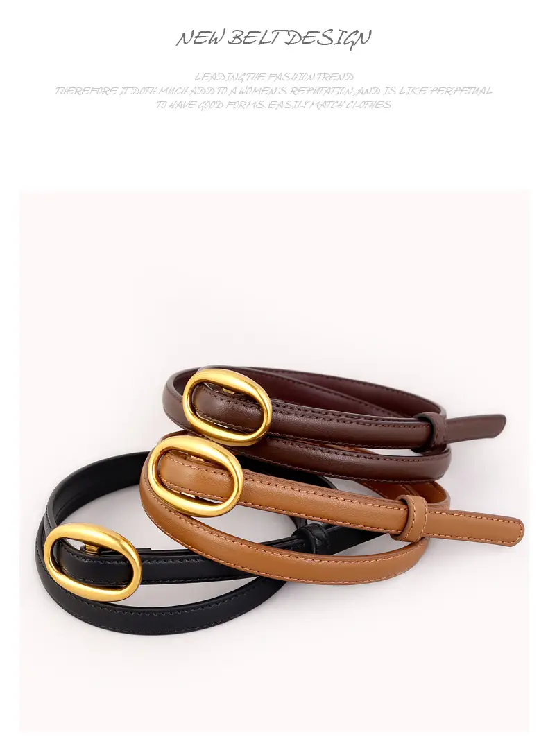Women's White Silk Belt with Oval Buckle 100cm — feature 34