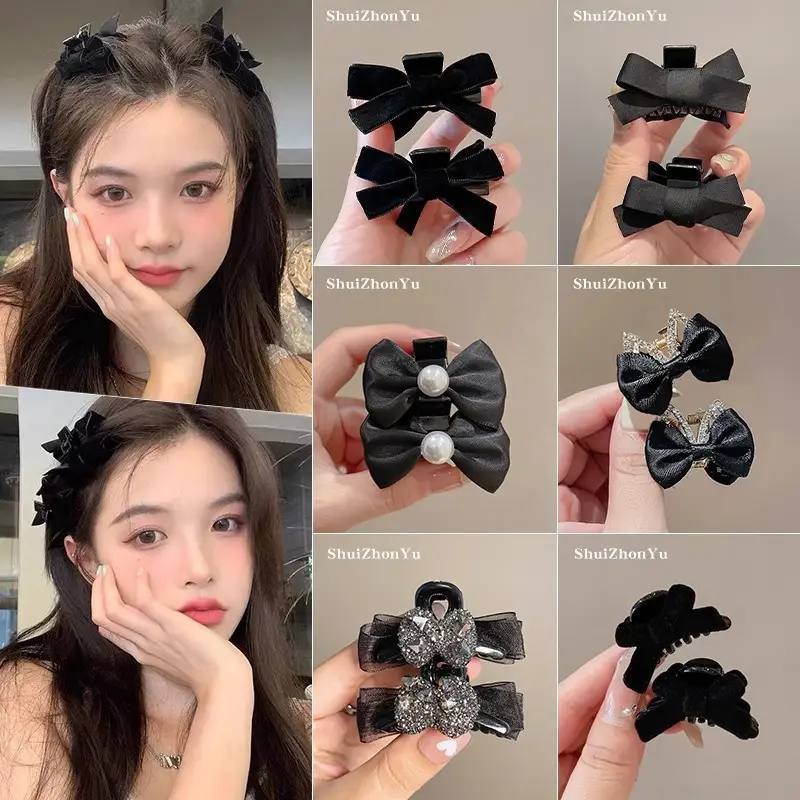 Black Bow Small Hair Clip for Women Autumn Winter — feature 17