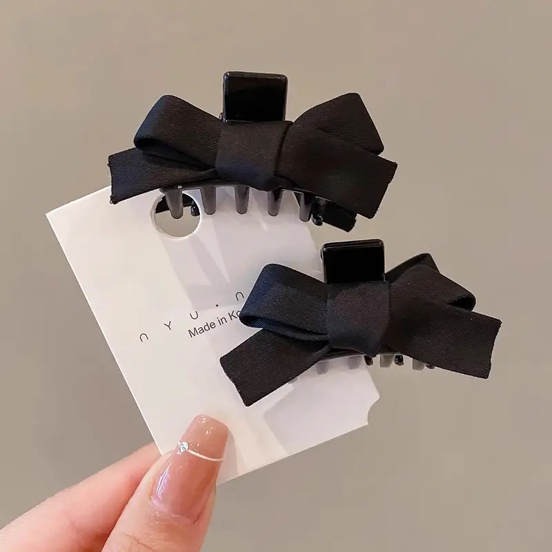 Black Bow Small Hair Clip for Women Autumn Winter - Image 2