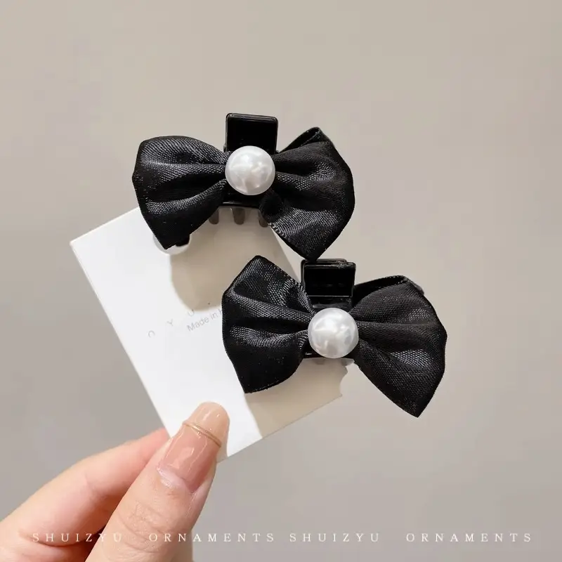 Black Bow Small Hair Clip for Women Autumn Winter - Image 3