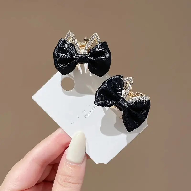 Black Bow Small Hair Clip for Women Autumn Winter - Image 4