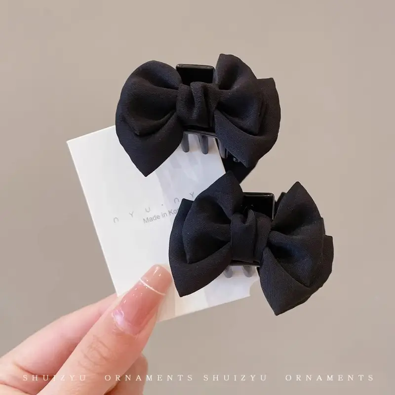 Black Bow Small Hair Clip for Women Autumn Winter - Image 5