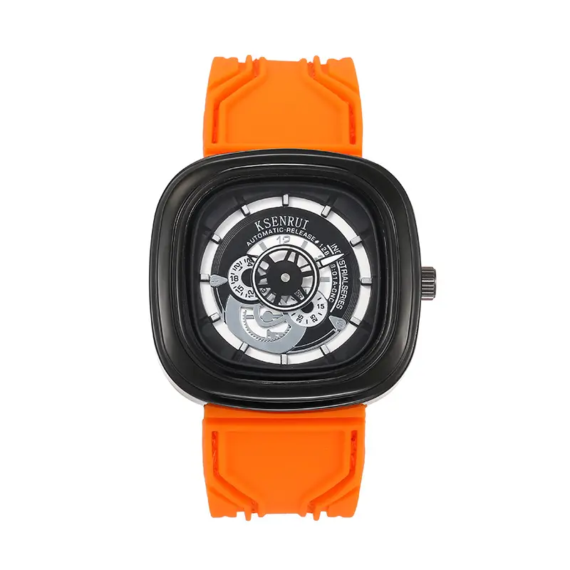 Cassen Rui Orange Skeleton Watch for Men — feature 19