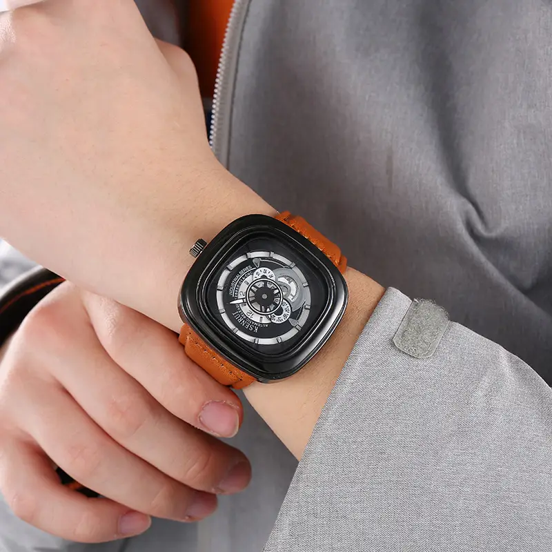 Cassen Rui Orange Skeleton Watch for Men — feature 4