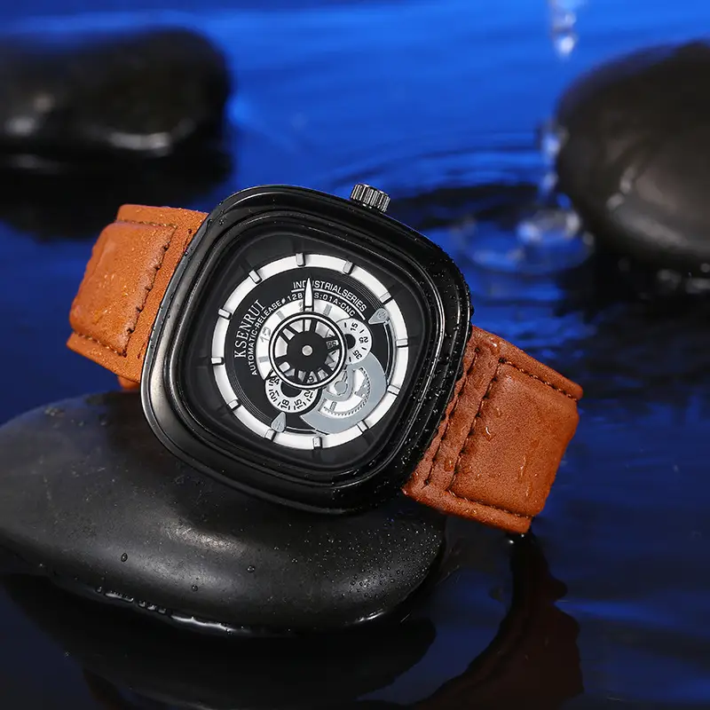 Cassen Rui Orange Skeleton Watch for Men — feature 5