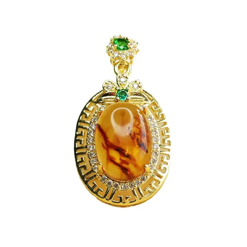 Aiyu Natural Amber Pendant Necklace Ethnic Gold - Image 6
