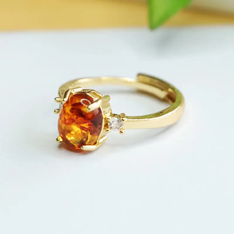 Aiyu Natural Amber Ring for Women's Light Luxury Jewelry - Image 3