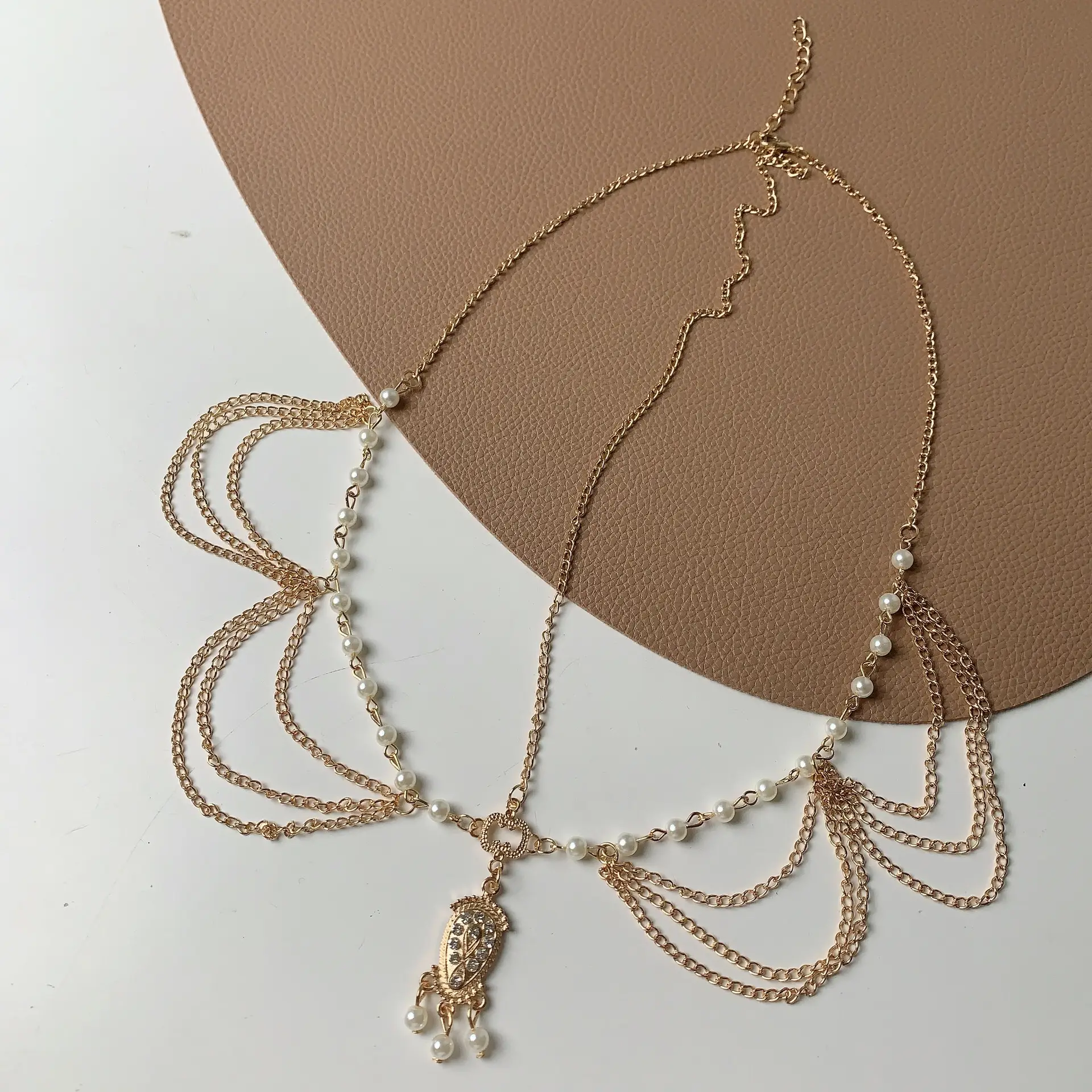 Gold Pearl Tassel Chain Necklace for Women - Image 3