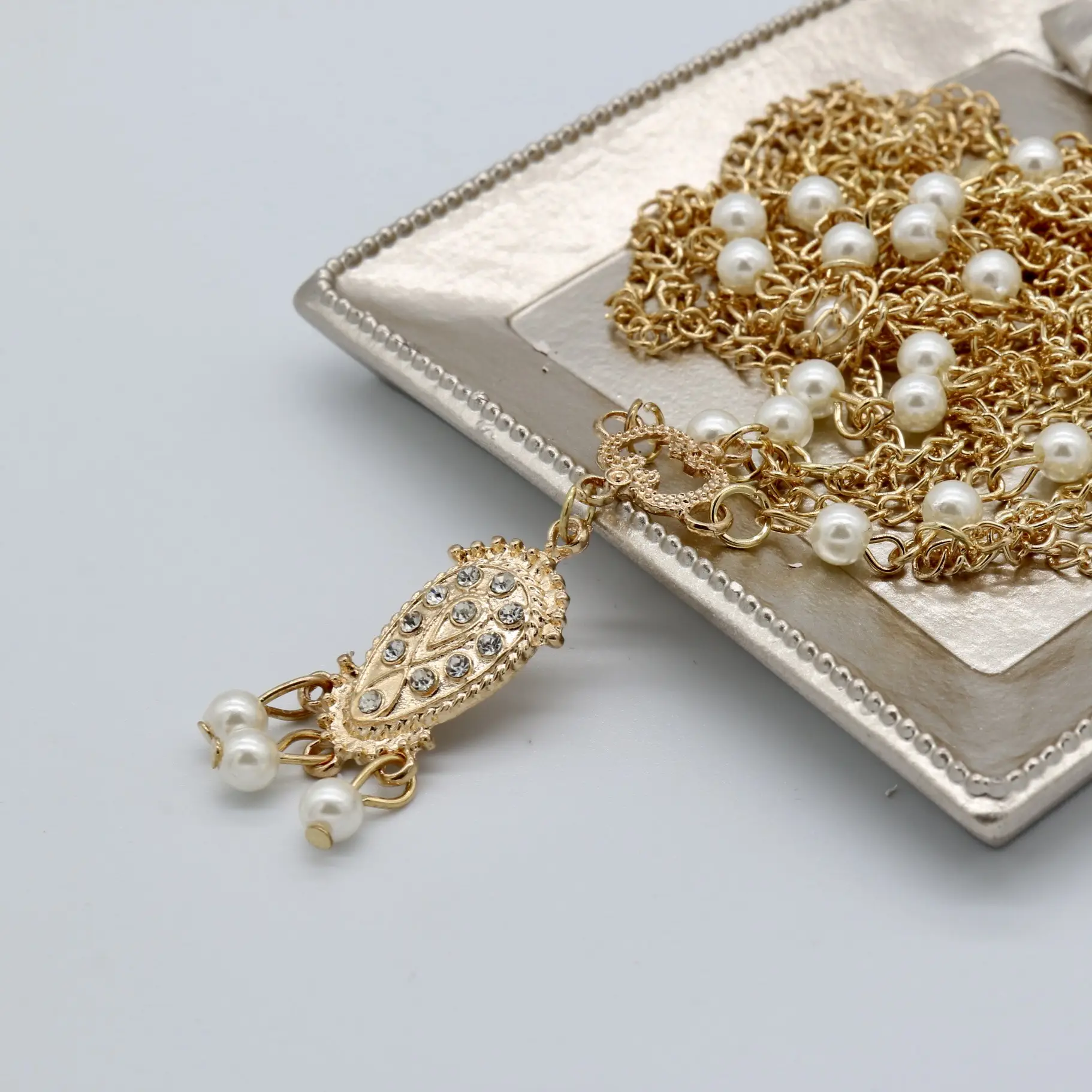 Gold Pearl Tassel Chain Necklace for Women - Image 4