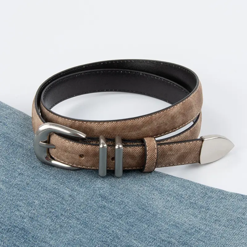 Women's Light Blue Leather Belt with Silver Buckle - Image 6