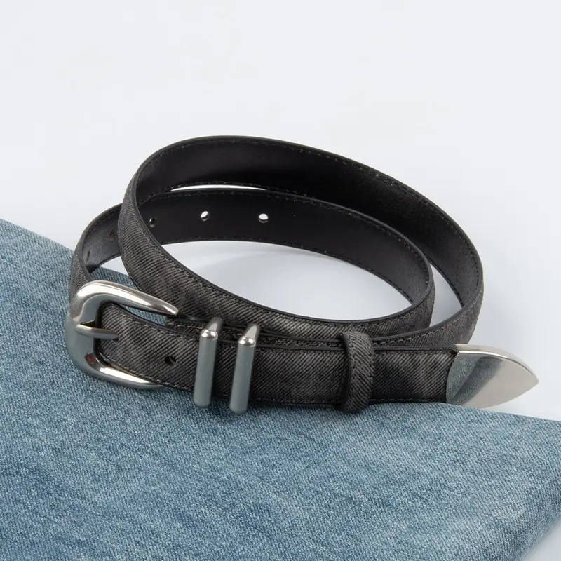 Women's Light Blue Leather Belt with Silver Buckle - Image 7