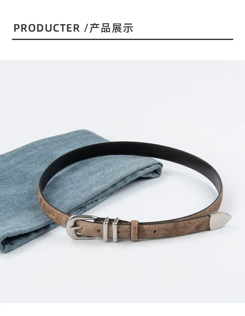 Women's Light Blue Leather Belt with Silver Buckle โ feature 10