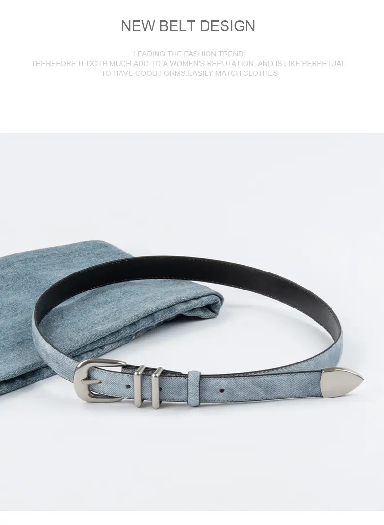 Women's Light Blue Leather Belt with Silver Buckle โ feature 11