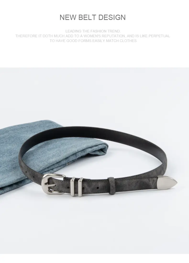 Women's Light Blue Leather Belt with Silver Buckle โ feature 12