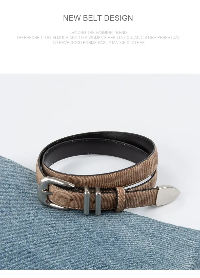 Women's Light Blue Leather Belt with Silver Buckle โ feature 13