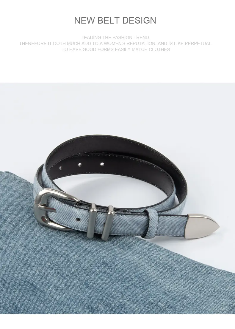 Women's Light Blue Leather Belt with Silver Buckle โ feature 14