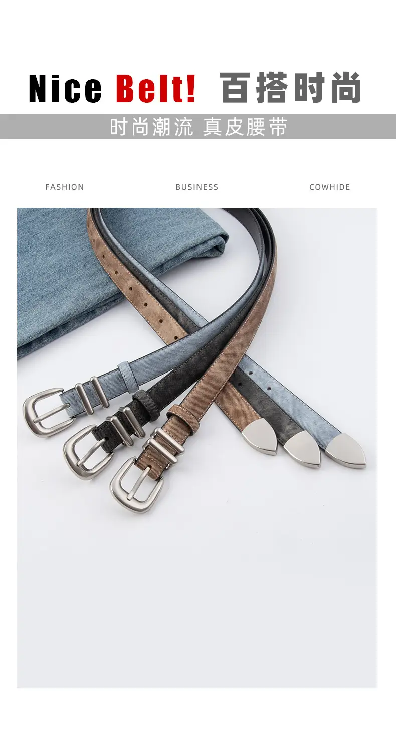 Women's Light Blue Leather Belt with Silver Buckle โ feature 4