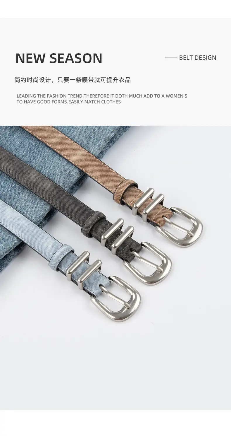 Women's Light Blue Leather Belt with Silver Buckle โ feature 5