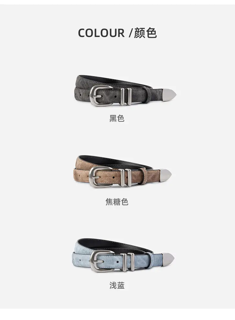Women's Light Blue Leather Belt with Silver Buckle โ feature 9