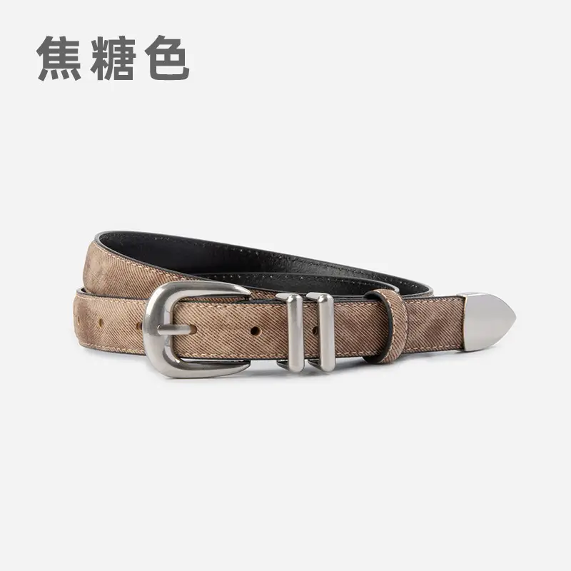 Women's Light Blue Leather Belt with Silver Buckle - Image 2