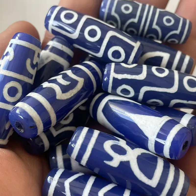 Natural Blue Chalcedony Agate Beads 40mm High Gloss - Image 4