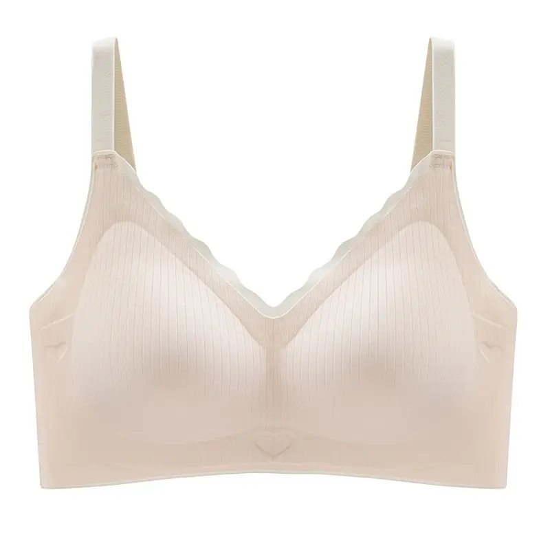 Breathable soft light plain fruit muscle striped jelly seamless underwear fixed cup soft support breast gathering bra - Image 12