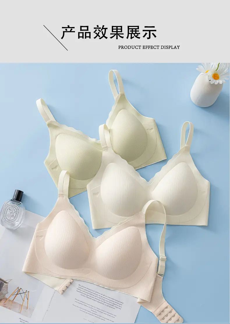 Breathable soft light plain fruit muscle striped jelly seamless underwear fixed cup soft support breast gathering bra — feature 13