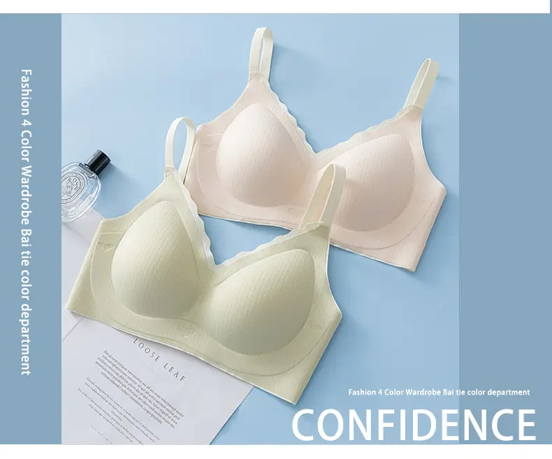 Breathable soft light plain fruit muscle striped jelly seamless underwear fixed cup soft support breast gathering bra — feature 15