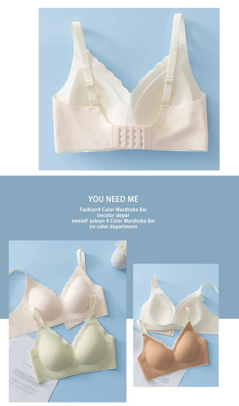 Breathable soft light plain fruit muscle striped jelly seamless underwear fixed cup soft support breast gathering bra — feature 16