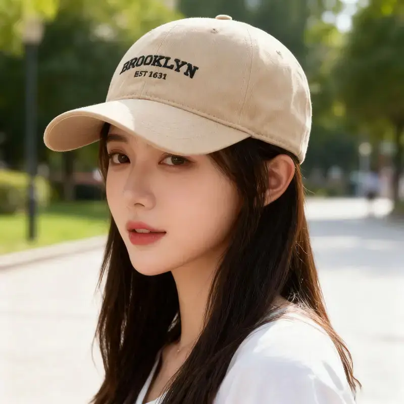 Brooklyn Embroidered Beige Baseball Cap - Image 6