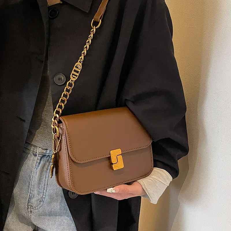 Black Crossbody Bag with Gold Chain & Clasp - Image 5
