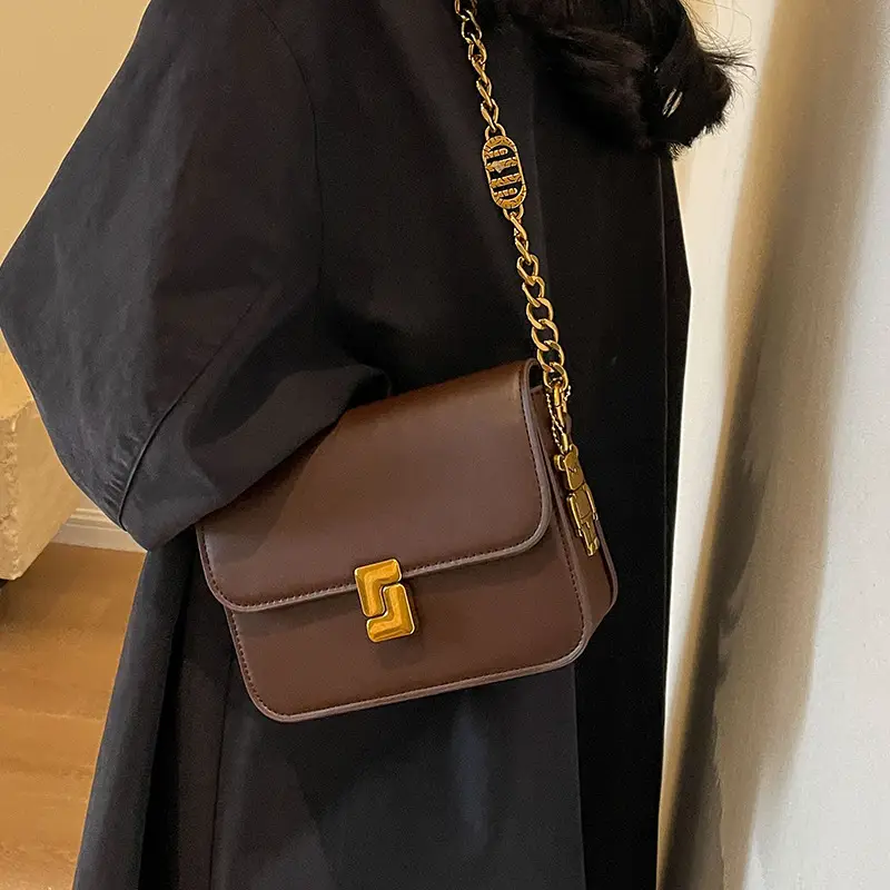 Black Crossbody Bag with Gold Chain & Clasp - Image 6