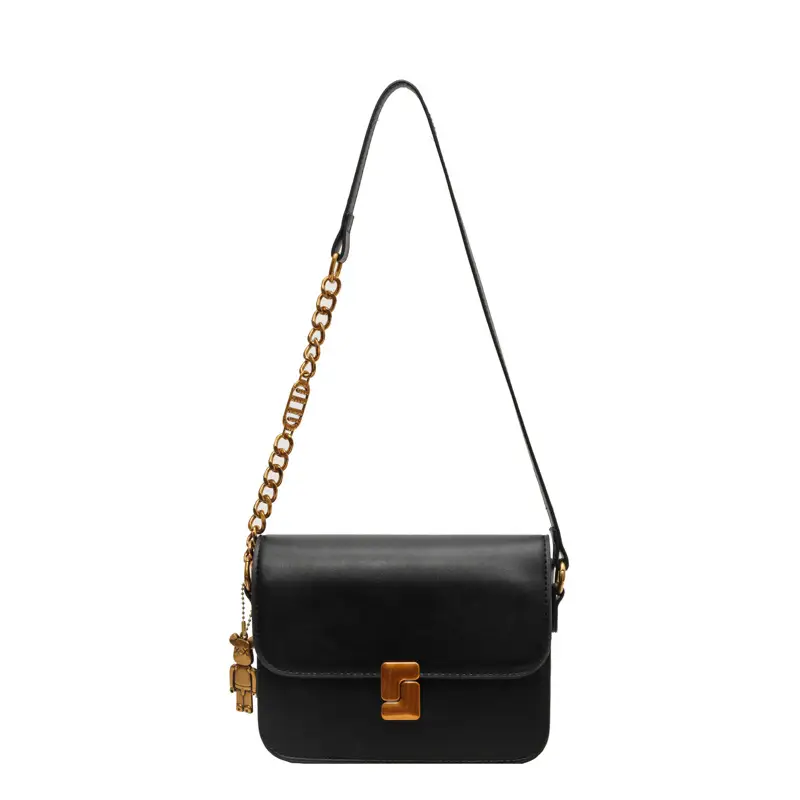 Black Crossbody Bag with Gold Chain & Clasp - Image 8