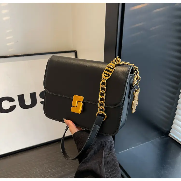 Black Crossbody Bag with Gold Chain & Clasp — feature 30