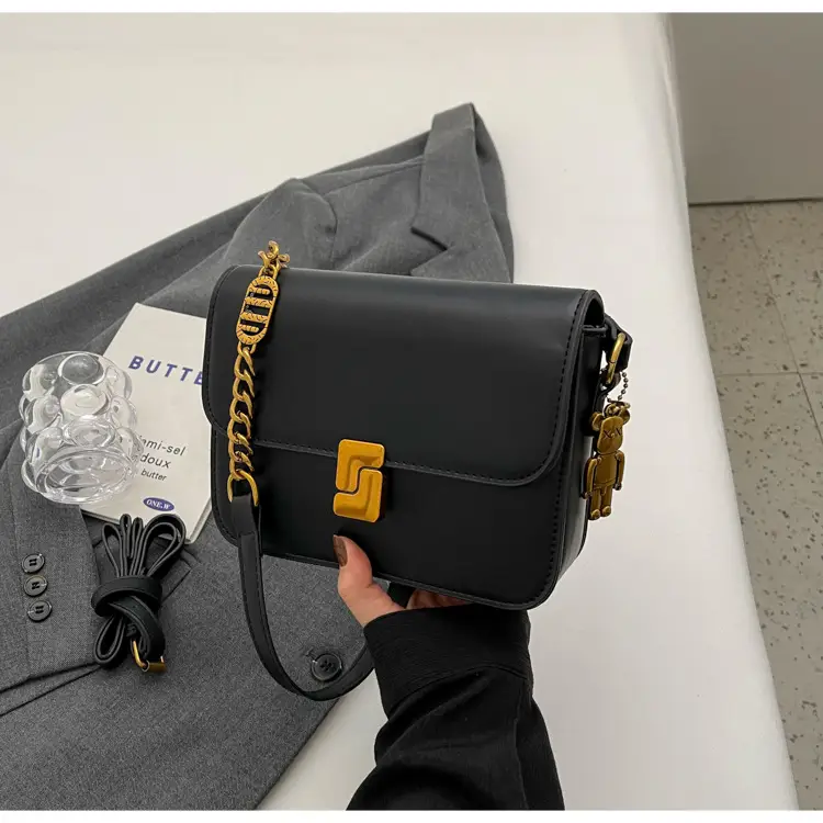 Black Crossbody Bag with Gold Chain & Clasp — feature 31