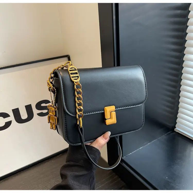 Black Crossbody Bag with Gold Chain & Clasp — feature 32