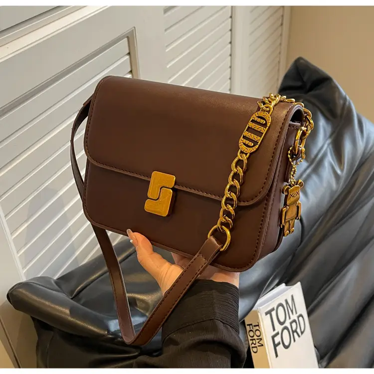 Black Crossbody Bag with Gold Chain & Clasp — feature 34