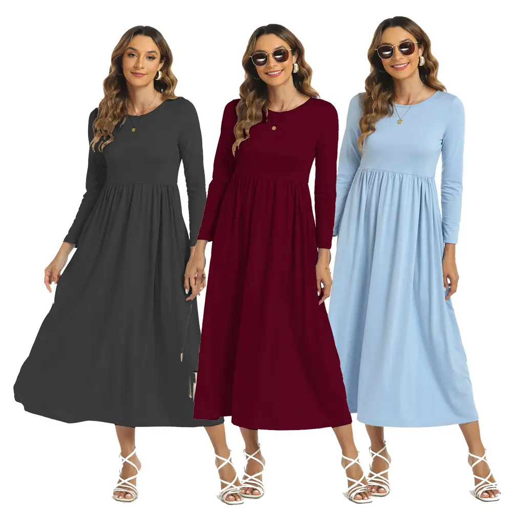 Light Blue Long Sleeve Muslim Women's Dress - Image 3