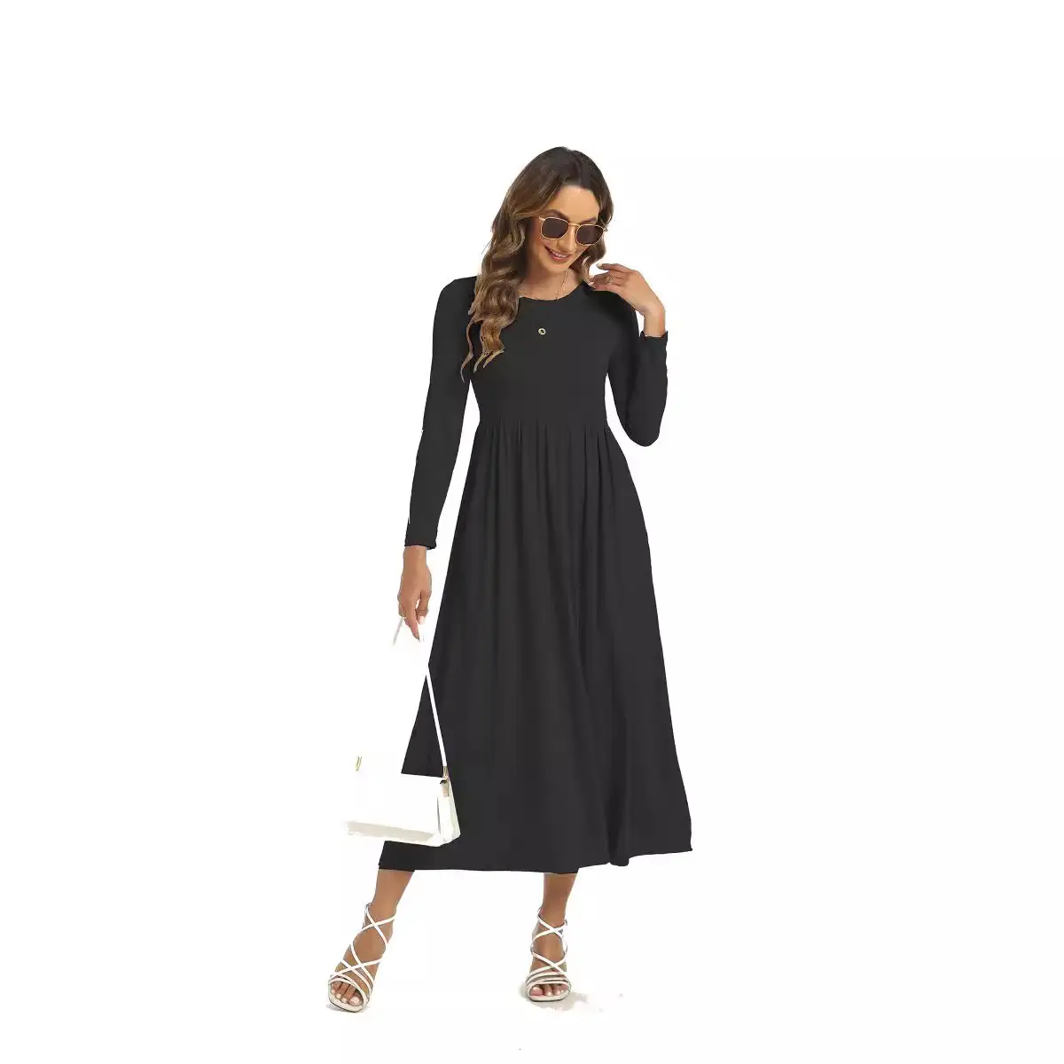 Light Blue Long Sleeve Muslim Women's Dress - Image 4