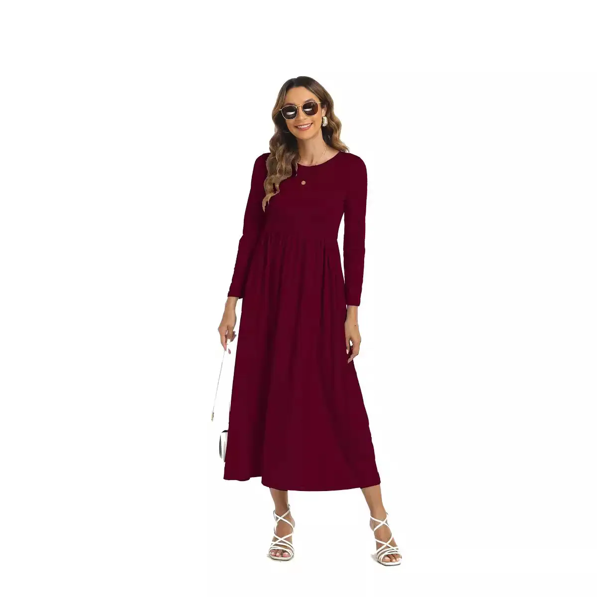 Light Blue Long Sleeve Muslim Women's Dress - Image 5