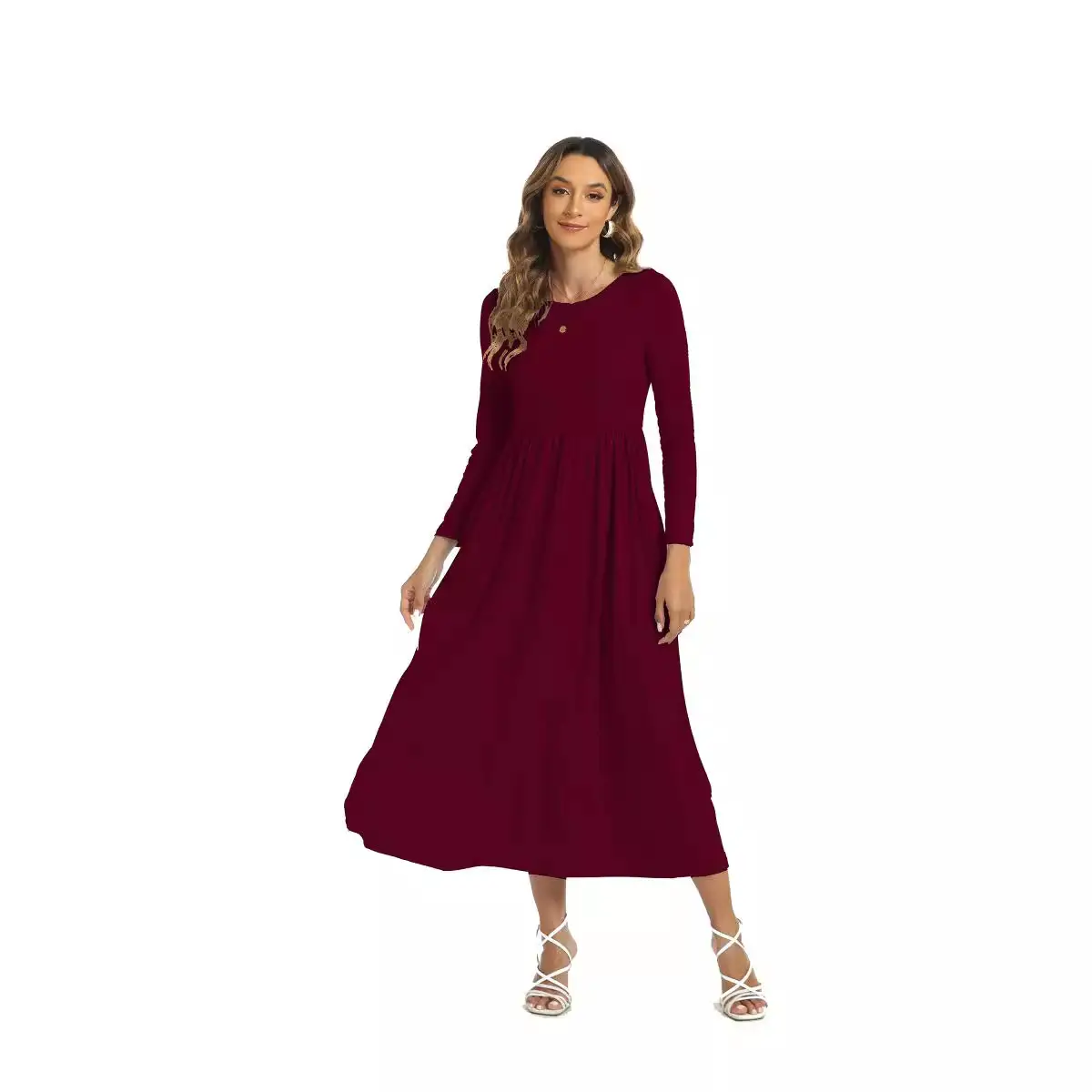 Light Blue Long Sleeve Muslim Women's Dress - Image 7