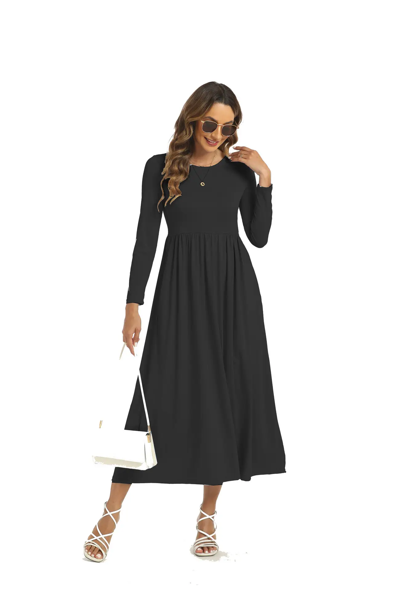 Light Blue Long Sleeve Muslim Women's Dress — feature 4