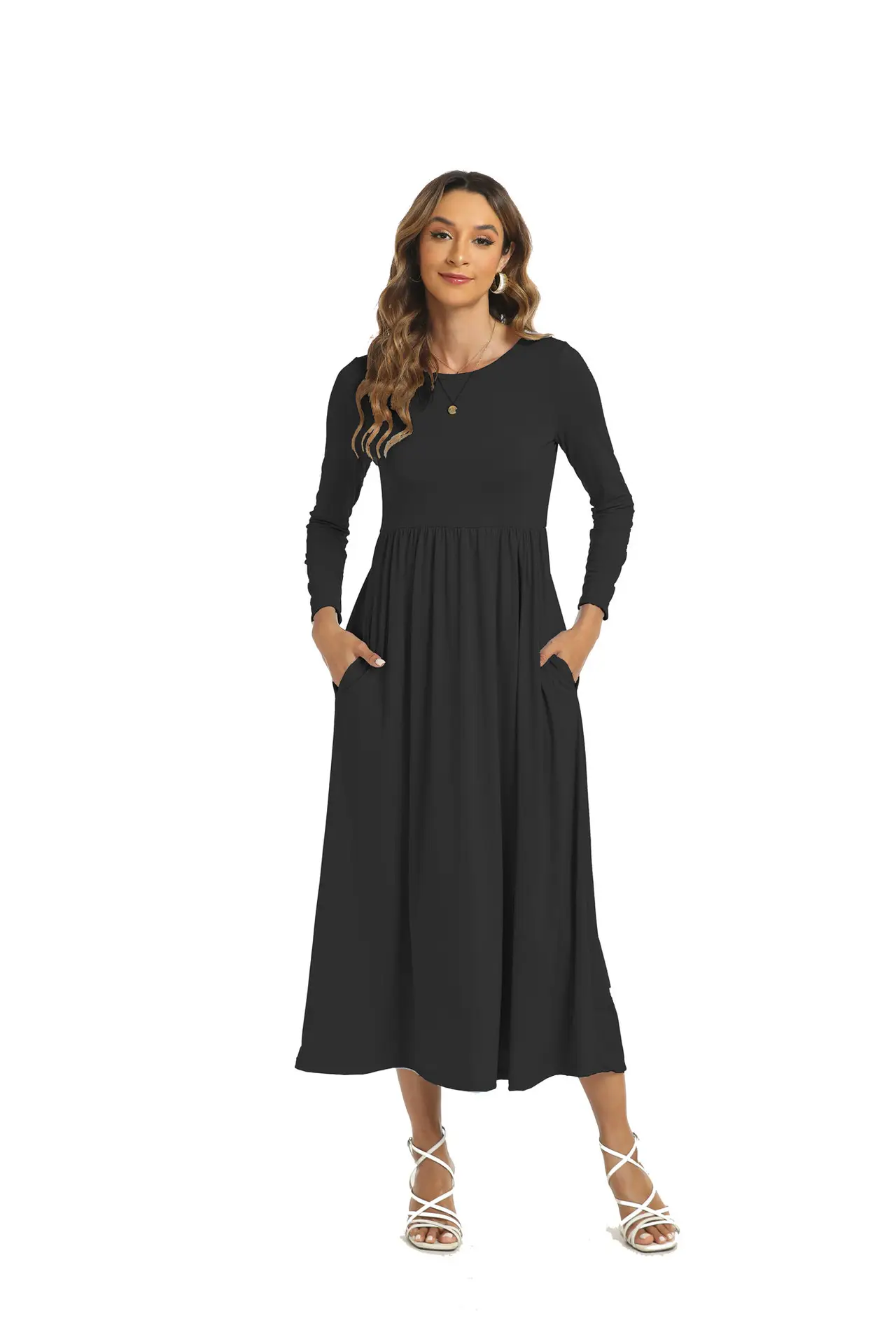 Light Blue Long Sleeve Muslim Women's Dress — feature 5