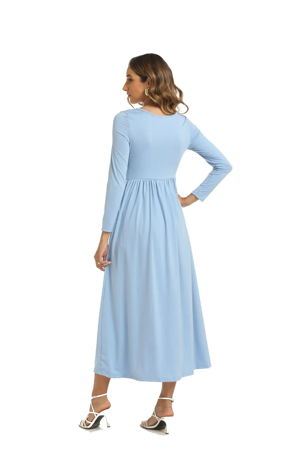 Light Blue Long Sleeve Muslim Women's Dress — feature 9