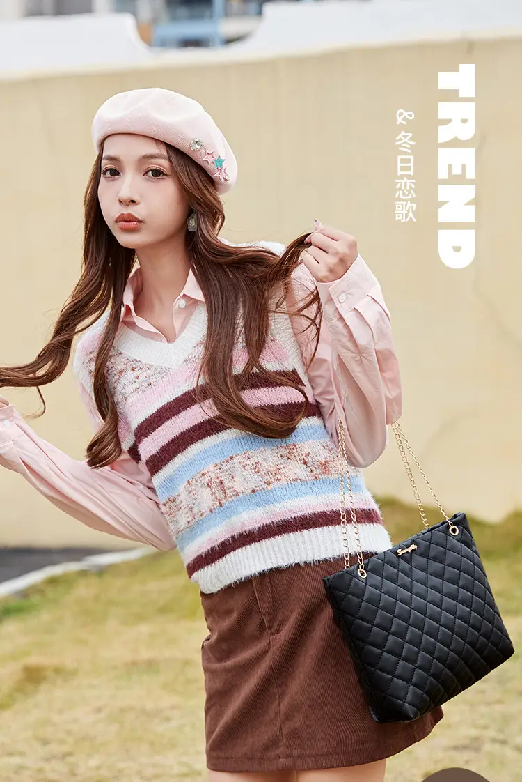 Light Blue Checkered Cardigan with Diamond Embroidery — feature 1