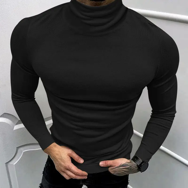 2025 Men Pure Color Turtleneck Long Sleeve Knitwear — feature 12