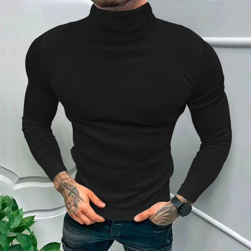 2025 Men Pure Color Turtleneck Long Sleeve Knitwear — feature 13