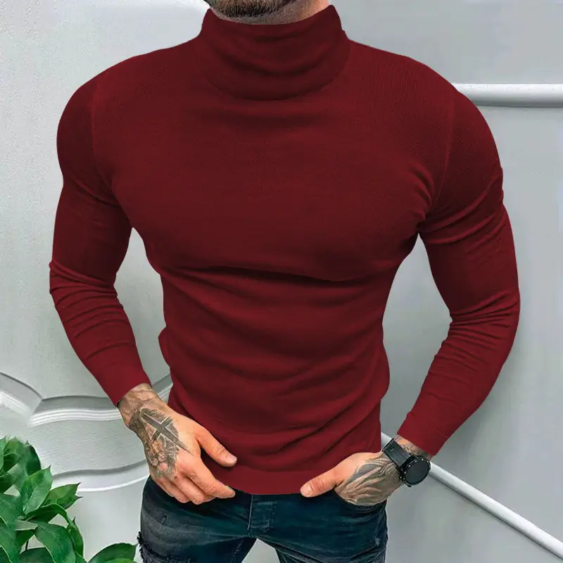 2025 Men Pure Color Turtleneck Long Sleeve Knitwear — feature 17